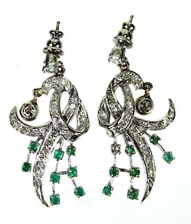 A Lady's 14 Karat Diamond & Emerald Earrings