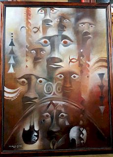 CristiaŒçn Aravalo Pakarati Easter Island Mythological Painting HUGE
