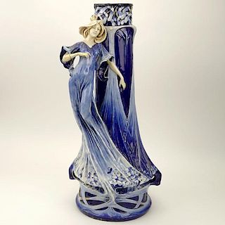 Large Art Nouveau Figural Porcelain Vase Probably Amphora