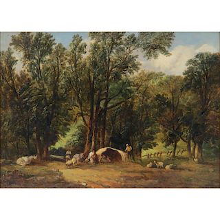 Alfred Vickers, British (1786-1868) Oil on canvas "Woodland Shepherds" Signed A