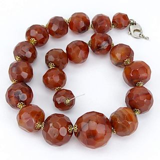 Vintage Syrian Graduated Faceted Red Agate Bead Necklace