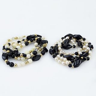 Two (2) Pearl, Black Onyx and Bead Necklaces