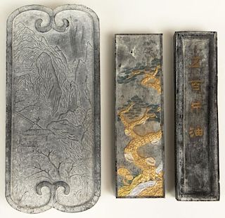 Three (3) Chinese Carved Inkstones