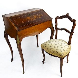 Early 20th Century Louis XV style Bronze Mounted Marquetry Inlaid Rosewood Lady's Writing Desk, Bonheur de Jour together with