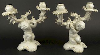 Pair 20th Century Hutschenreuther Selb Figural Two (2) Light Candlesticks