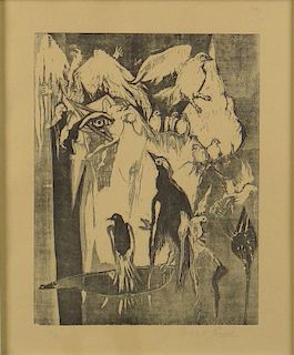 Bernard Reder, American 1897-1963) Woodcut on Paper "Birds"