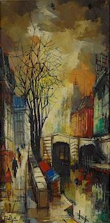 Mid 20th Century Paris School Street and Canal Scene