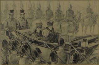 D. MacPherson Pencil, Charcoal and Heightener "Two Queens in Open Carriage"