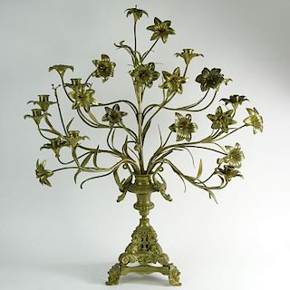 Large Single Gilt Bronze Floral and Figural Candelabra