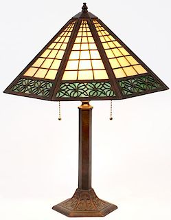 ATTRIB. TO BRADLEY & HUBBARD SLAG GLASS TABLE LAMP