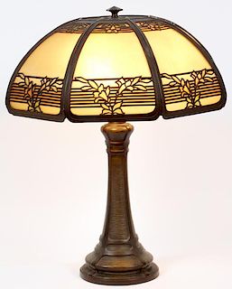 BRADLEY AND HUBBARD BRONZE AND GLASS TABLE LAMP