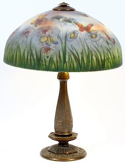 REVERSE PAINTED GLASS LAMP CIRCA 1920