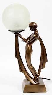 ART DECO STYLE BRONZE COATED FEMALE NUDE TABLE LAMP