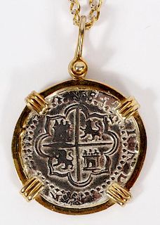 BYZANTINE COIN AND 14KT YELLOW GOLD NECKLACE