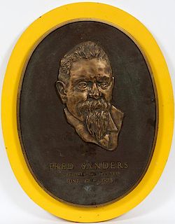 FRED SANDERS BRASS BUSINESS PLAQUE
