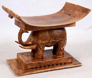 AFRICAN CARVED WOOD ELEPHANT FORM THRONE CHAIR