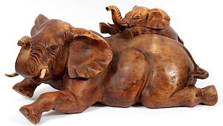 CARVED WOOD ELEPHANT SCULPTURE C1950