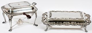 SILVER PLATE CHAFING DISH AND SERVING TRAY 2 PIECES