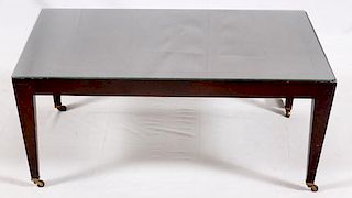 ASIAN INFLUENCE MAHOGANY GLASS TOP COFFEE TABLE