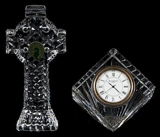 WATERFORD CRYSTAL CELTIC CROSS AND DRESSER CLOCK