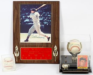 TED WILLIAMS AUTOGRAPHED PHOTO CARD AND 2 BASEBALLS