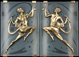 ART DECO STYLE FROSTED GLASS FIGURAL SCONCES
