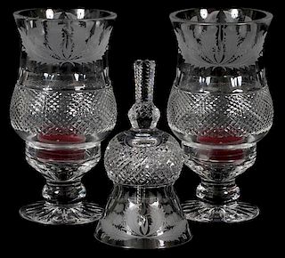 EDINBURGH THISTLE CRYSTAL CANDLE LAMPS AND BELL