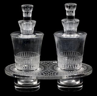 LALIQUE 'BOURGUEIL' CLEAR & FROSTED GLASS BOTTLES