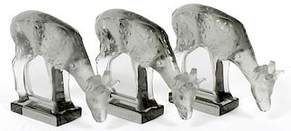 LALIQUE 'DAIM' FROSTED GREY GLASS FIGURINES THREE