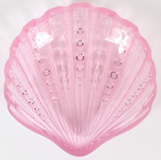 LALIQUE FROSTED PINK GLASS SHELL DISH