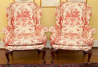 DREXEL RED & WHITE TOILE CHAIRS