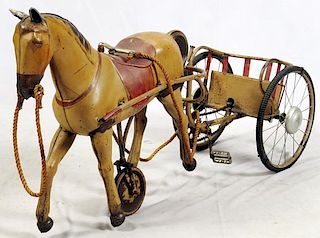ANTIQUE TIN HORSE & CART PEDAL VEHICLE