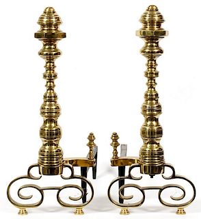 FEDERAL STYLE BRASS ANDIRONS PAIR