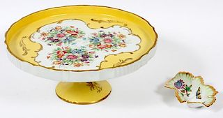 HEREND & FRENCH PAINTED PORCELAIN CAKE PLATE & DISH