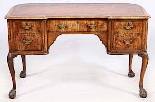 CHIPPENDALE STYLE WALNUT LEATHER TOP DESK C. 1930