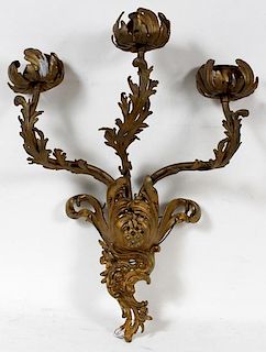 FRENCH ANTIQUE GOLD-BRONZE 3-LIGHT WALL SCONCE 1820