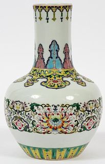 CHINESE YELLOW BLUE AND PINK PORCELAIN VASE