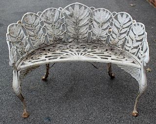 Antique White Painted Iron Demilune Bench.