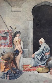 POLIDORI, Carlo. Watercolor. Orientalist Scene.