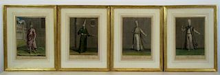 Set of 4 Hand Colored Engravings From