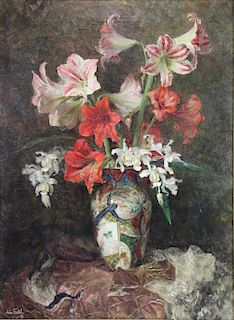 WRABETZ, Anton. Oil on Canvas. Lilies in an Asian