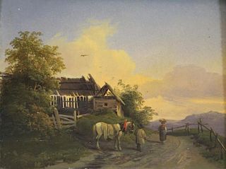 RAFFALT, Johann. Oil on Panel. Peasants with Horse