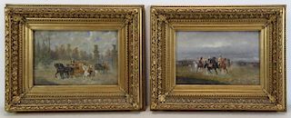 Pair of Late 19th C Signed Oil on Panel Equestrian