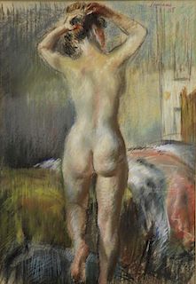 CLEMENS, Paul L. Pastel on Paper. Standing Nude,