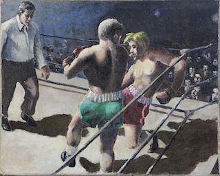 Indistinctly Signed. Oil on Canvas. Boxing Match.