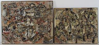 Two Mixed Media on Canvas Abstract Figural Works.