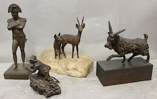 Grouping of 4 Unsigned Patinated Bronze Sculptures