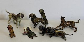 6 Vienna Bronze Cold Painted Bronze Dogs.