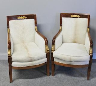 Pair of Hide Upholstered Empire Arm Chairs.