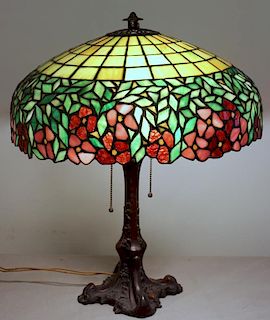 UNSIGNED. Tiffany Style Leaded Glass Table Lamp.